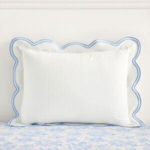 LoveShackFancy Pottery Barn Embroidered Scallop Standard Sham Blue Trim NEW